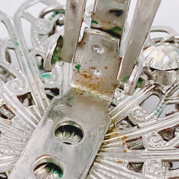 Vintage Mid Century Prong Set Rhinestone Chandelier Silver Tone Clip On Earrings - Picture 10 of 12